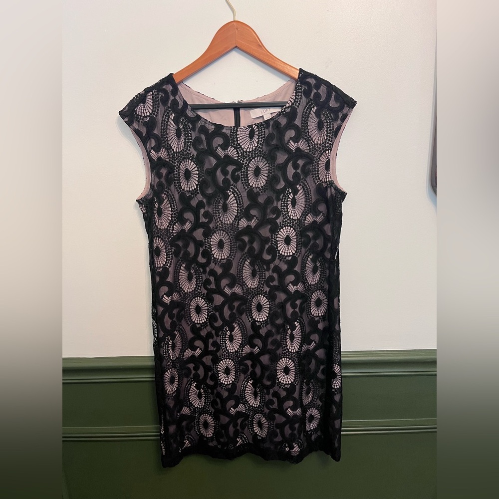LOFT Black and Cream Lace Midi Dress